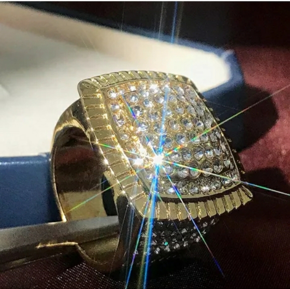 Yellow Gold Simulated Diamonds Ring for Men - Picture 2 of 6